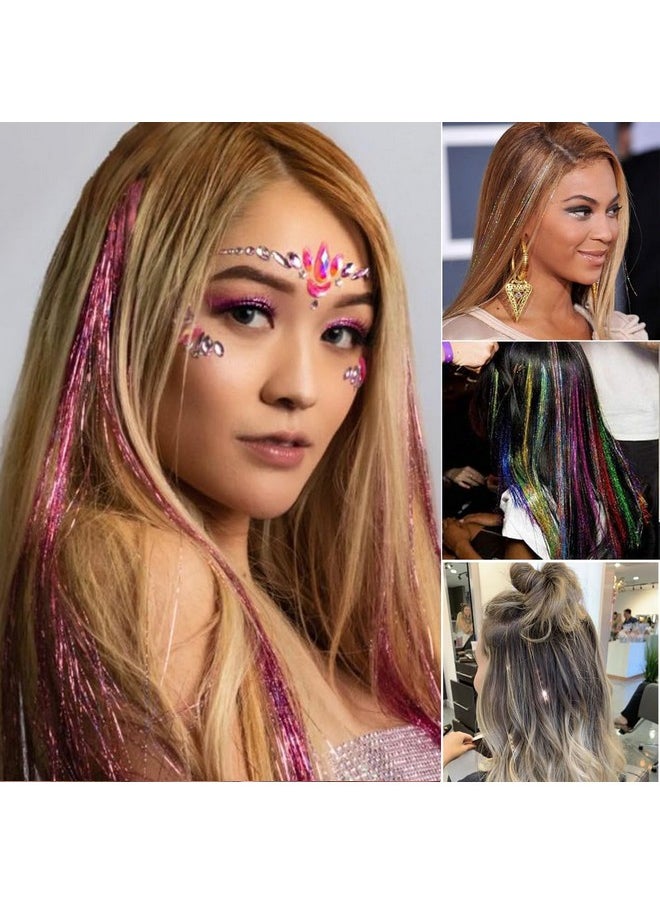 USHUIUS - Hair Tinsel Kit With Tools Pink Tinsel Hair Extensions 6Pcs 1200 Strands Fairy Hair Tinsel Heat Resistant Glitter Hair Extensions Sparkling Shiny Hair Tensile For Women (Pink 6Pcs) - Image 1