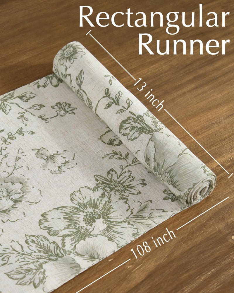 jinchan Floral Linen Table Runner for Kitchen Farmhouse Table Cloth with Sage Flower Print 13 x 108 Inch Beige Linen Blend Cloth for Kitchen Dining Table Indoor Outdoor Decor 1 Panel - Image 5