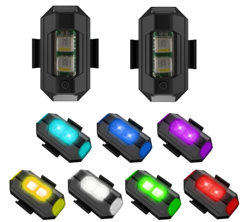 OBEROI'S TRADERS 7 Colors LED With 3 Flashing/Blinking Modes Aircraft Strobe/Helmet Exterior Night Signal Light With USB Rechargeable Cable Kit For Drone Flashing, Bike Bicycle (2 Piece) - Image 1