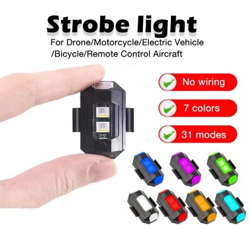 OBEROI'S TRADERS 7 Colors LED With 3 Flashing/Blinking Modes Aircraft Strobe/Helmet Exterior Night Signal Light With USB Rechargeable Cable Kit For Drone Flashing, Bike Bicycle (2 Piece) - Image 3