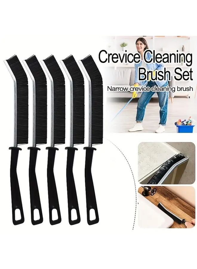 5pcs Black Crevice Cleaning Brush Multi Purpose Narrow Slit Cleaner With Ergonomic Handle - Image 1