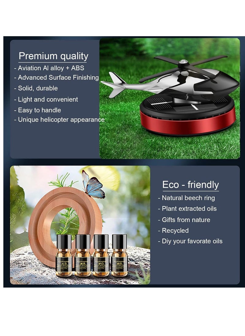 ELTRAZONE Solar Powered Rotating Helicopter Shape Car Air Purifier - Eco-Friendly, Stylish Air Freshener and Interior Decoration for Home & Car, Aromatherapy Diffuser, Red - Image 3