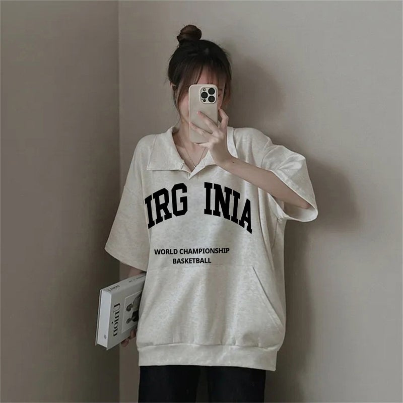 Factory Polo Collar Short Sleeve Half Sleeve Top Foreign Style Age Reducing Letters Tide Brand Korean Knot Design Feeling T-Shirt For Men And Women - Image 5
