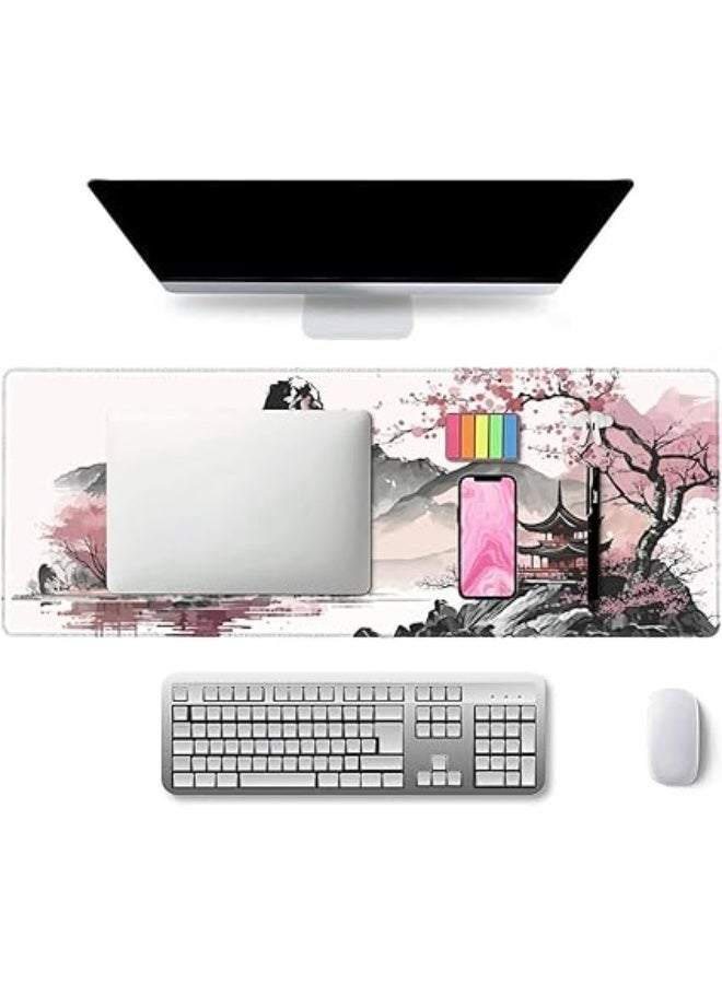 Watercolor Cherry Blossom Large Gaming Mouse Pad, 31.5 x 11.8 in Mouse Mat, Desk Pad, Large Desk Mat, Extended Keyboard Mousepad, with Non-Slip Base and Stitched Edge, for Desk Home Office - Image 3