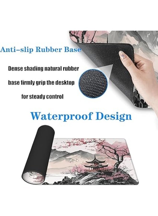 Watercolor Cherry Blossom Large Gaming Mouse Pad, 31.5 x 11.8 in Mouse Mat, Desk Pad, Large Desk Mat, Extended Keyboard Mousepad, with Non-Slip Base and Stitched Edge, for Desk Home Office - Image 4