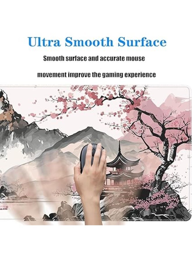 Watercolor Cherry Blossom Large Gaming Mouse Pad, 31.5 x 11.8 in Mouse Mat, Desk Pad, Large Desk Mat, Extended Keyboard Mousepad, with Non-Slip Base and Stitched Edge, for Desk Home Office - Image 5