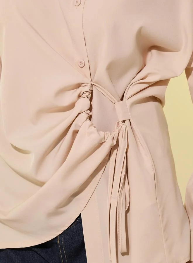 Take Two Beige Solid Long Sleeve Wrap Shirt