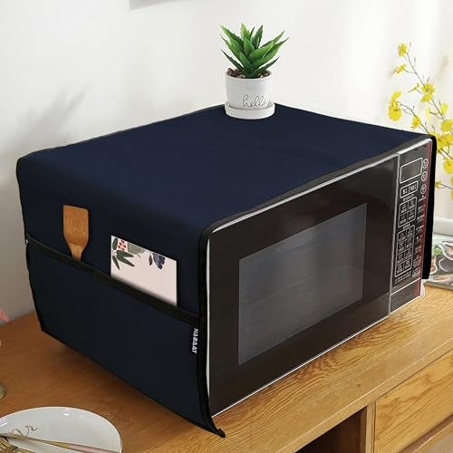 NABAAT Premium Microwave Oven Cover for Kitchen Decor Durable Dustproof Waterproof Modern Design with 4 Side Pockets for Kitchen Accessories - Blue (100 x 35cm) - Image 1