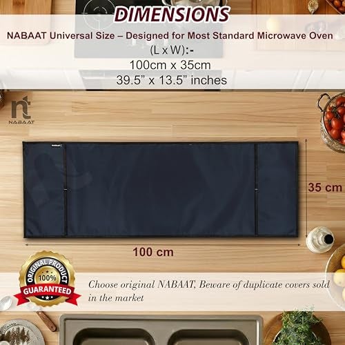 NABAAT Premium Microwave Oven Cover for Kitchen Decor Durable Dustproof Waterproof Modern Design with 4 Side Pockets for Kitchen Accessories - Blue (100 x 35cm) - Image 3