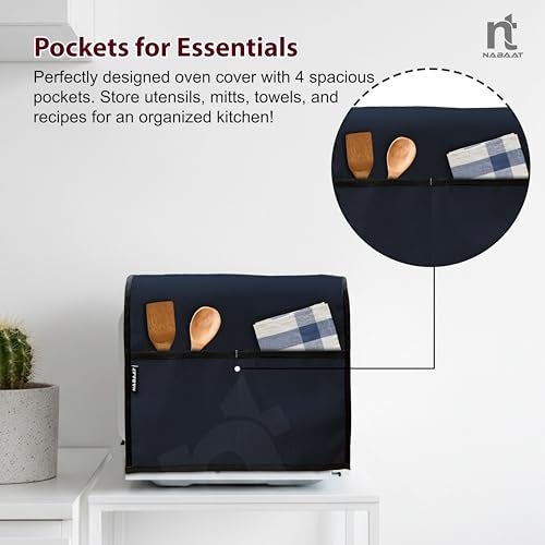 NABAAT Premium Microwave Oven Cover for Kitchen Decor Durable Dustproof Waterproof Modern Design with 4 Side Pockets for Kitchen Accessories - Blue (100 x 35cm) - Image 4