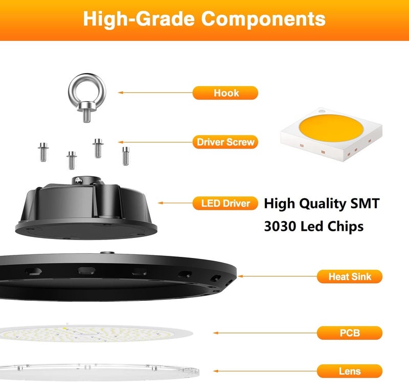 CHMLT 2Pack 240W UFO LED High Bay Light 36000LM 0-10V Dimmable Eqv. to 1000W HPS/MH High Bay Led Shop Lights 5000K for Workshop Warehouse Factory - Image 3