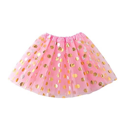 Jastore® Girls' Polka Dot Tutu Glitter Ballet Triple Layer Soft Tulle Dance Skirt (3-10 Years, Pink) - Image 1