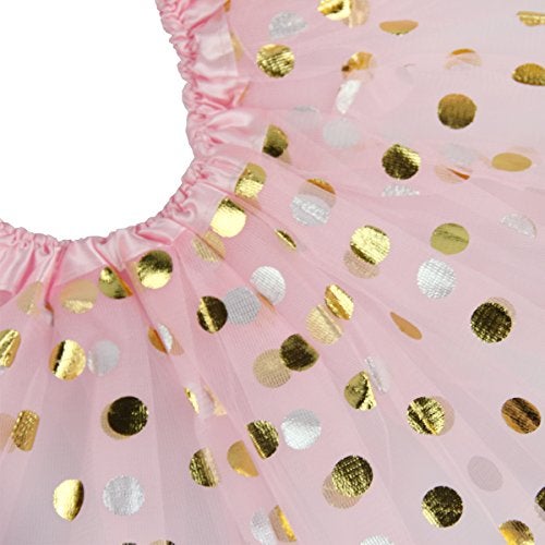 Jastore® Girls' Polka Dot Tutu Glitter Ballet Triple Layer Soft Tulle Dance Skirt (3-10 Years, Pink) - Image 3