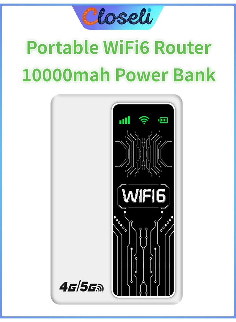Closeli Portable WiFi Router, 4G Pocket WiFi , 10000mAh Power Bank, with SIM Card Slot, Supports 5G SIM Card Router, WiFi 6, Plug & Play, WPA/WPA2 Security Encryption, Stable Signal, Wide Coverage, Up to 10+ Devices, for Travel, Gaming, Home & Outdoor Use(White) - Image 1