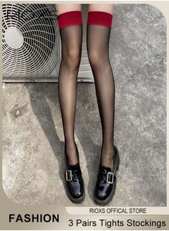 RIOXS Women's 3 Pairs Thin Tights Opaque Black Sheer Leggings Ultra Thin Soft Stocking Pantyhose Hollow Stocks  - Image 1