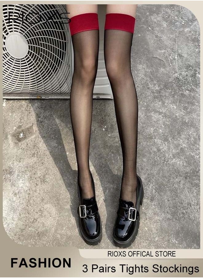 RIOXS Women's 3 Pairs Thin Tights Opaque Black Sheer Leggings Ultra Thin Soft Stocking Pantyhose Hollow Stocks  - Image 1