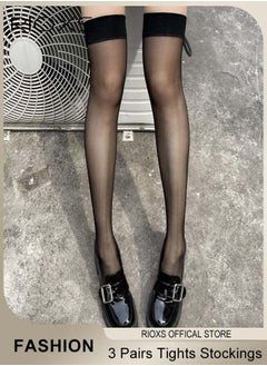 RIOXS Women's 3 Pairs Thin Tights Opaque Black Sheer Leggings Ultra Thin Soft Stocking Pantyhose Hollow Stocks  - Image 2