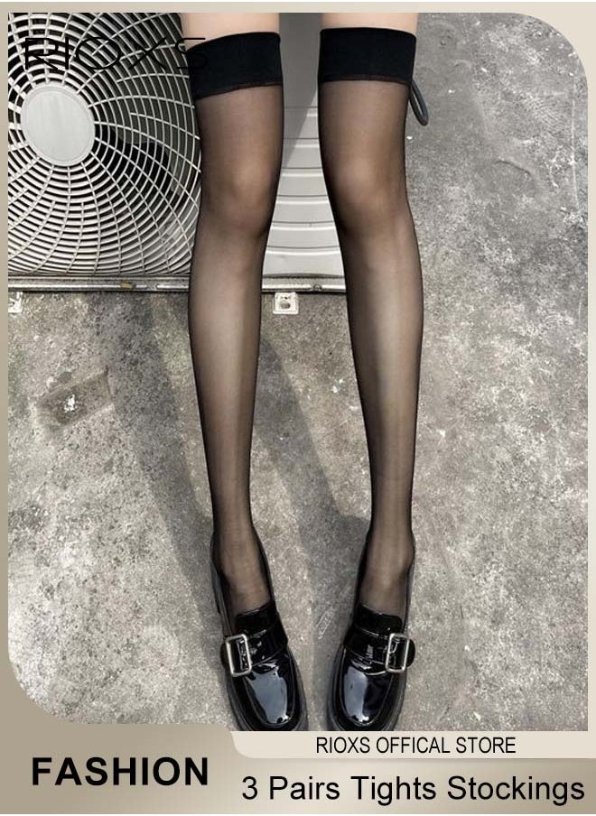 RIOXS Women's 3 Pairs Thin Tights Opaque Black Sheer Leggings Ultra Thin Soft Stocking Pantyhose Hollow Stocks  - Image 2