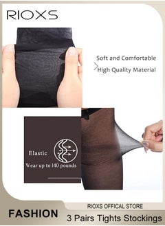 RIOXS Women's 3 Pairs Thin Tights Opaque Black Sheer Leggings Ultra Thin Soft Stocking Pantyhose Hollow Stocks  - Image 4