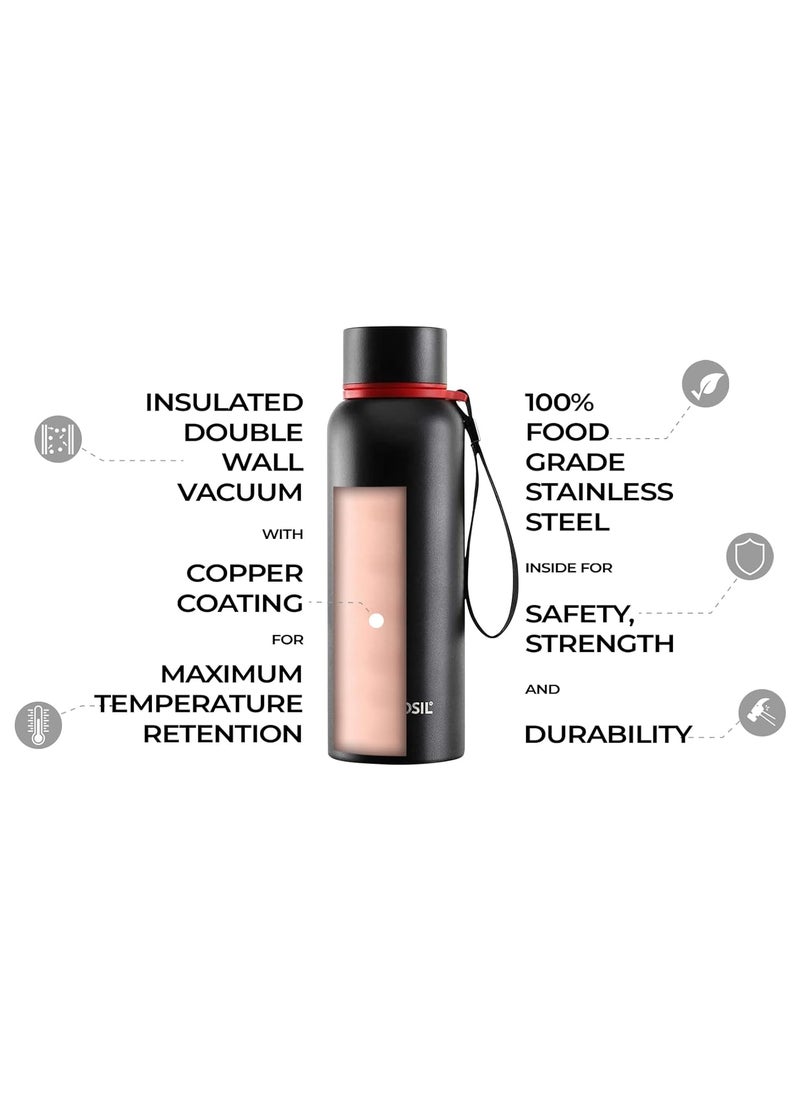 BOROSIL Borosil Hydra Trek 850 ml Stainless Steel Water Bottle | Double Wall Vacuum Insulated Flask, Black | 20 Hours Hot & 24 Hours Cold | Ideal for Personal & Corporate Gifting | 1 Year Warranty  - Image 2
