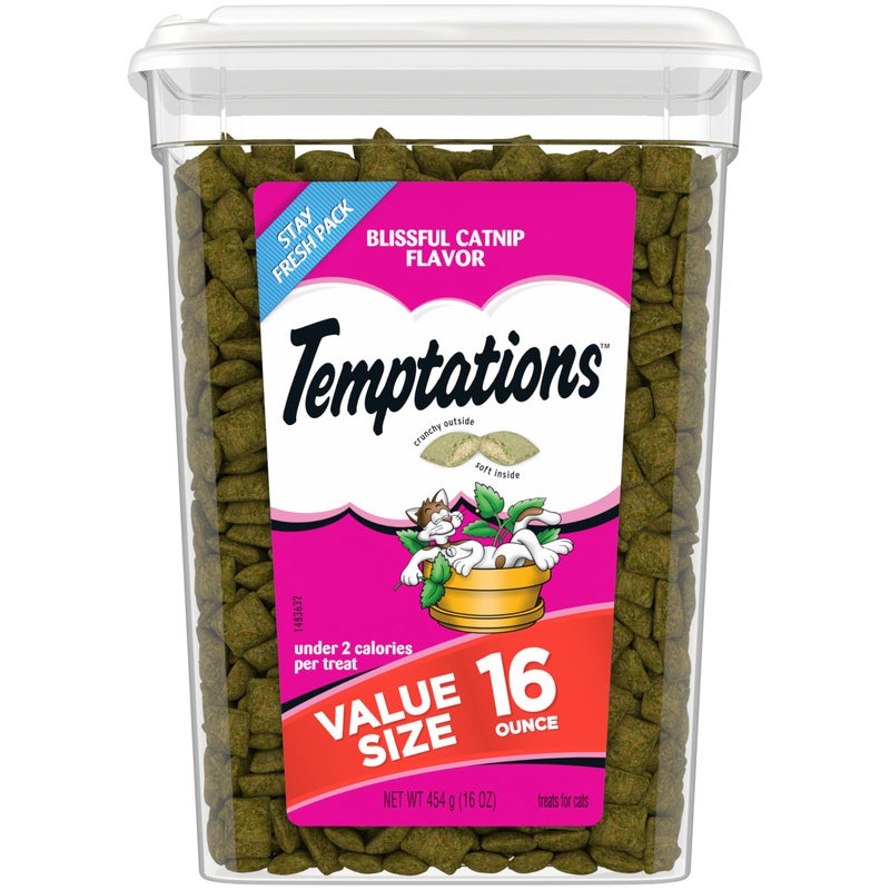 Temptations Classic Crunchy and Soft Cat Treats Blissful Catnip Flavor, 16 oz. Tub - Image 1