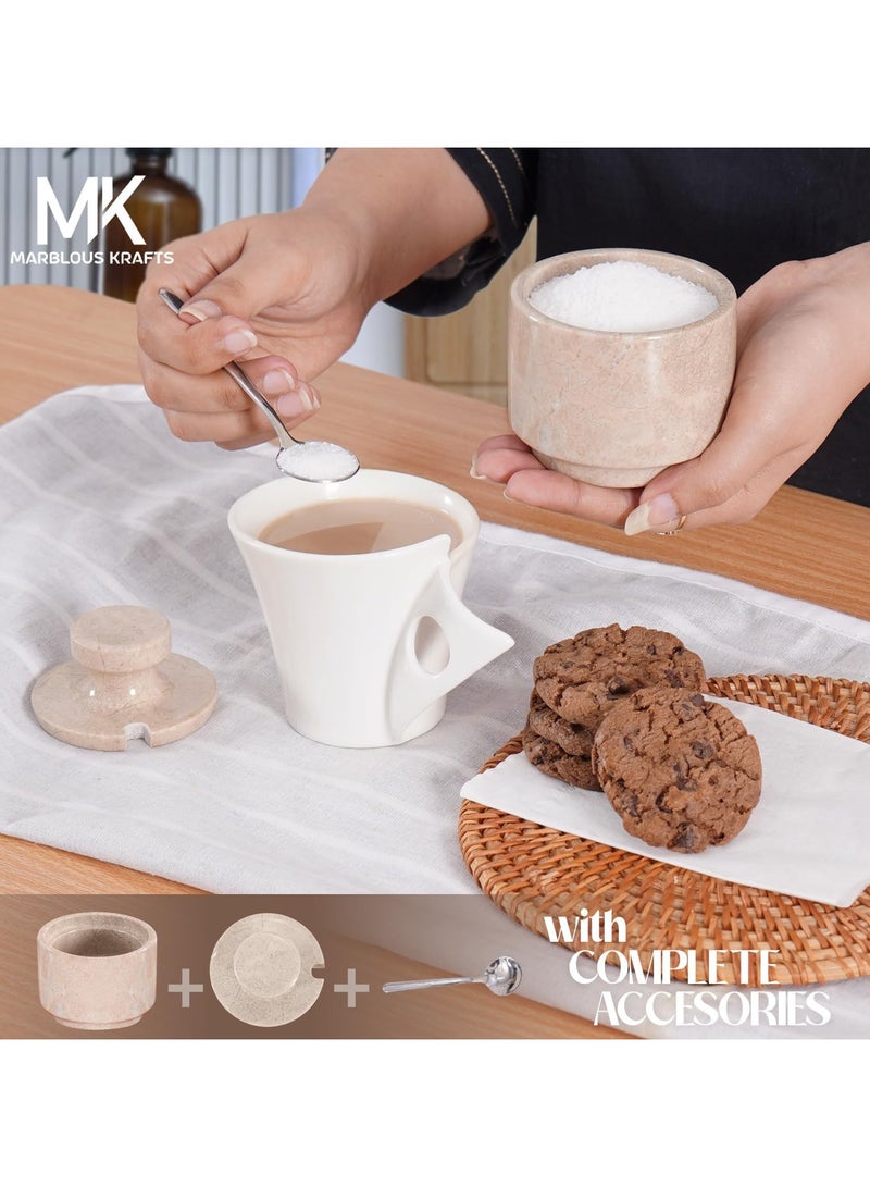 MARBLOUS KRAFTS Marble Salt Cellar with Lid and Spoon 3 Inch Verona Salt Containers for Countertop, Marble Salt and Pepper Dish with Lid  - Image 2