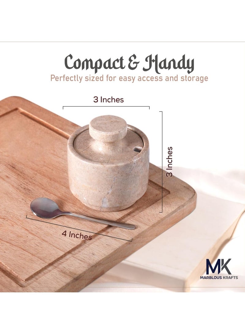 MARBLOUS KRAFTS Marble Salt Cellar with Lid and Spoon 3 Inch Verona Salt Containers for Countertop, Marble Salt and Pepper Dish with Lid  - Image 3
