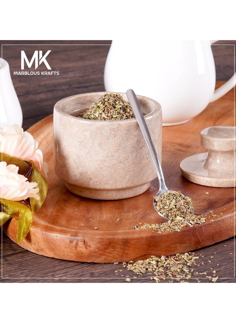 MARBLOUS KRAFTS Marble Salt Cellar with Lid and Spoon 3 Inch Verona Salt Containers for Countertop, Marble Salt and Pepper Dish with Lid  - Image 4