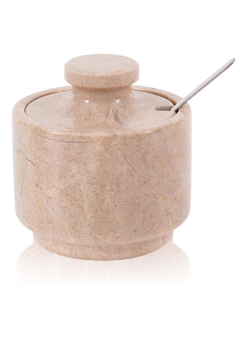MARBLOUS KRAFTS Marble Salt Cellar with Lid and Spoon 3 Inch Verona Salt Containers for Countertop, Marble Salt and Pepper Dish with Lid  - Image 1