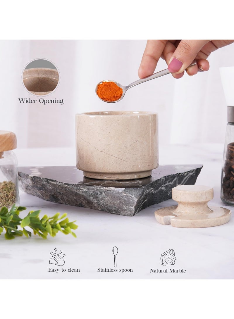 MARBLOUS KRAFTS Marble Salt Cellar with Lid and Spoon 3 Inch Verona Salt Containers for Countertop, Marble Salt and Pepper Dish with Lid  - Image 5