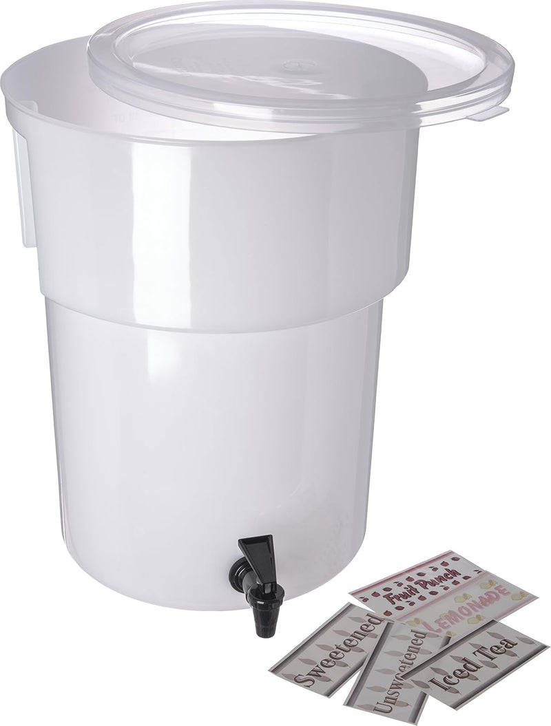 Carlisle FoodService Products 5 Gallon Polyethylene Round Beverage Dispenser in White - Image 1