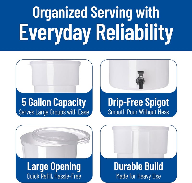 Carlisle FoodService Products 5 Gallon Polyethylene Round Beverage Dispenser in White - Image 4