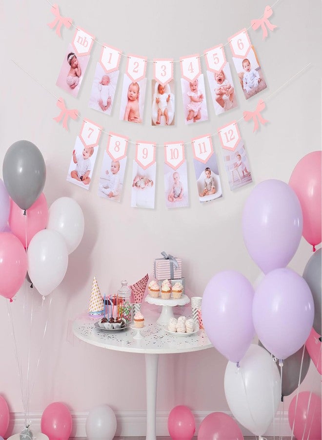 Agkvw Pink Bow Monthly Milestones Photo Banner - Baby Girls Newborn to 12 Months Photo Display, 1st Birthday Photo Banner for Baby Girls, Bow 1st Birthday Decorations - Image 4