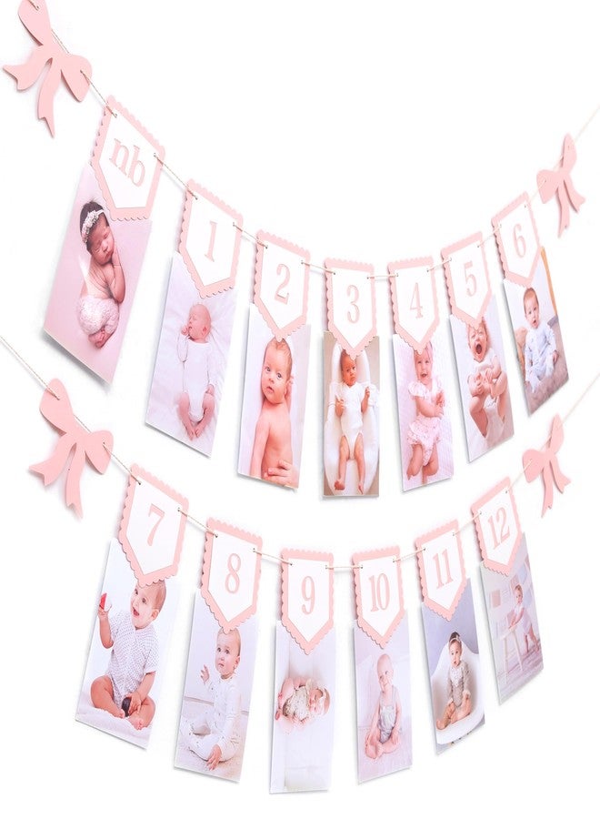 Agkvw Pink Bow Monthly Milestones Photo Banner - Baby Girls Newborn to 12 Months Photo Display, 1st Birthday Photo Banner for Baby Girls, Bow 1st Birthday Decorations - Image 3