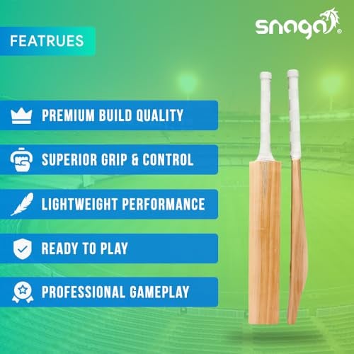 Snaga Premium Kashmir Willow Cricket Bat with Padded Bat Cover, Ready to Play Bat with Visible Grains Suitable for Leather Ball, Hard Tennis Ball, Season Ball (Full Size) - Image 3