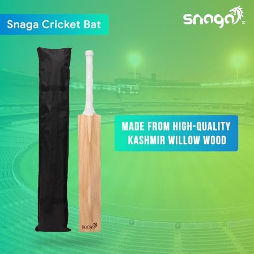 Snaga Premium Kashmir Willow Cricket Bat with Padded Bat Cover, Ready to Play Bat with Visible Grains Suitable for Leather Ball, Hard Tennis Ball, Season Ball (Full Size) - Image 2