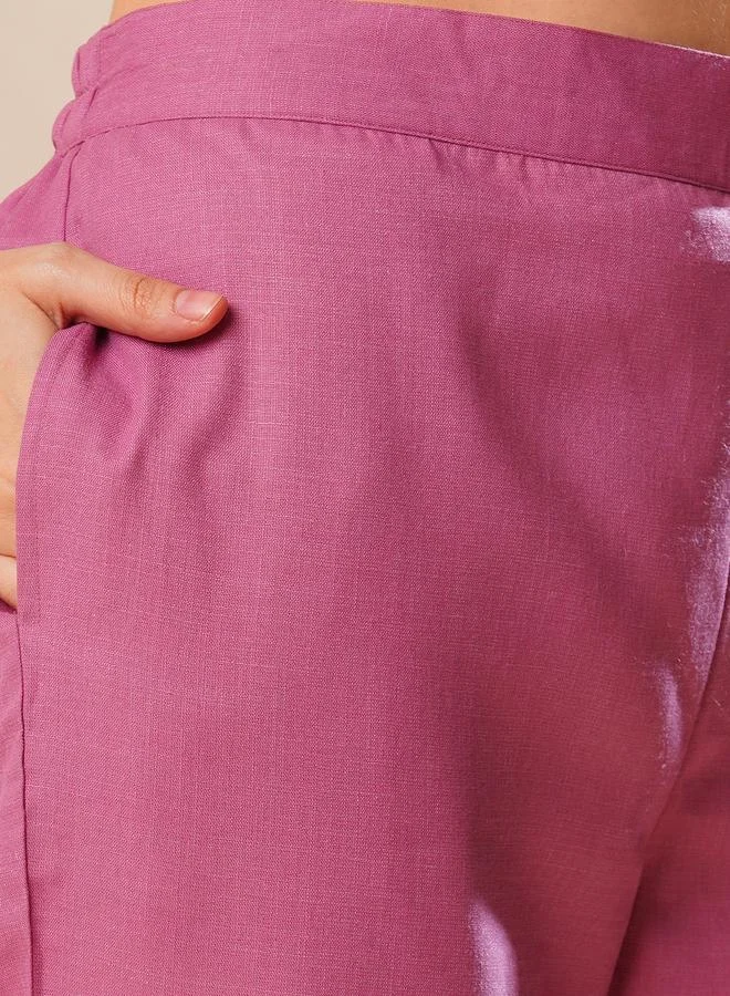 globus Globus Solid Smocked Detail Buttoned Shirt and Trousers Co-Ords