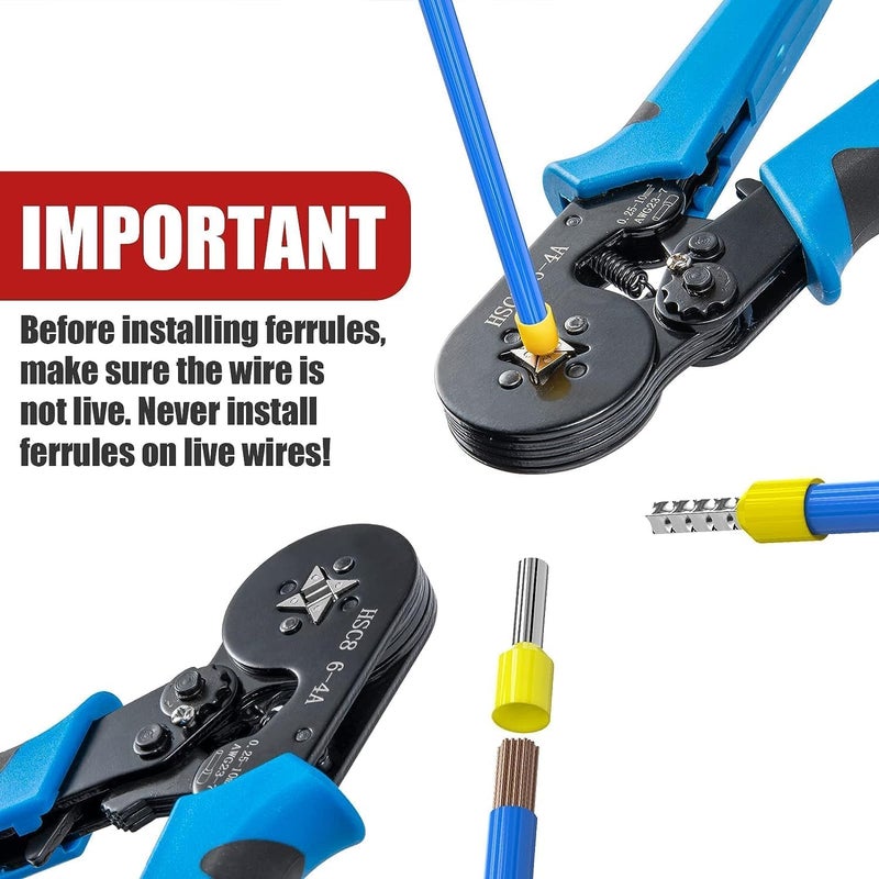 CESITRA Wire Crimping Tool Kit Ferrule Crimping Tool Self Adjusting Square Electrician Wire Crimper Plier for AWG237 with 1200pcs Ferrule Wire Copper Crimp Connector Crimper Plier02510mm - Image 4