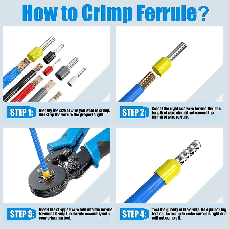 CESITRA Wire Crimping Tool Kit Ferrule Crimping Tool Self Adjusting Square Electrician Wire Crimper Plier for AWG237 with 1200pcs Ferrule Wire Copper Crimp Connector Crimper Plier02510mm - Image 2