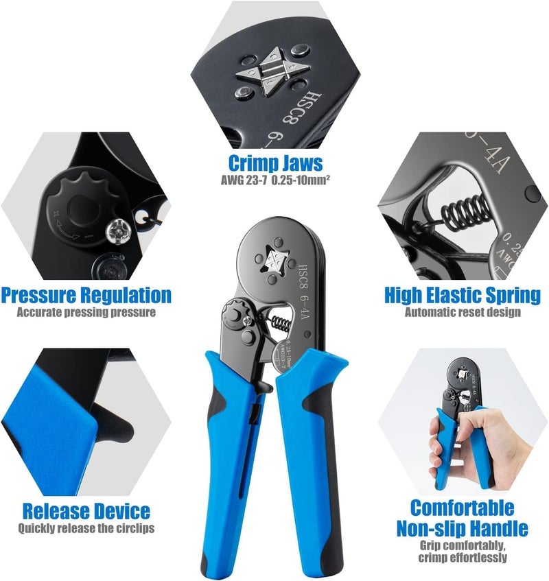 CESITRA Wire Crimping Tool Kit Ferrule Crimping Tool Self Adjusting Square Electrician Wire Crimper Plier for AWG237 with 1200pcs Ferrule Wire Copper Crimp Connector Crimper Plier02510mm - Image 3
