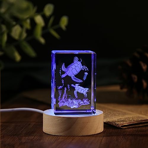 YouerCrystal 3D Crystal Night Light with Multicolor LED - Sea Turtle Figurines Decor Glass Figurine Lamp Stuff for Room Birthday for Boys Girls Best Friend Lovers Room Decor - Image 4
