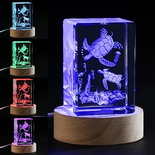 YouerCrystal 3D Crystal Night Light with Multicolor LED - Sea Turtle Figurines Decor Glass Figurine Lamp Stuff for Room Birthday for Boys Girls Best Friend Lovers Room Decor - Image 1