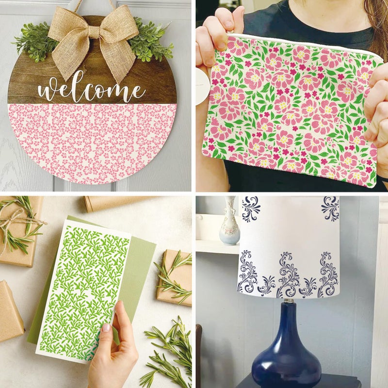 Yhliua Floral Stencils for Crafts, Texture Leaf Background Stencils for Painting on Wood Reusable Border Art Paint Stencil and Patterns for Wall Scrapbook Cookie Canvas Furniture(Floral) - Image 4