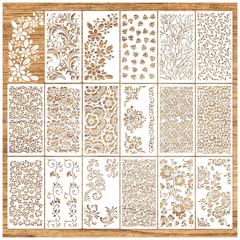 Yhliua Floral Stencils for Crafts, Texture Leaf Background Stencils for Painting on Wood Reusable Border Art Paint Stencil and Patterns for Wall Scrapbook Cookie Canvas Furniture(Floral) - Image 1