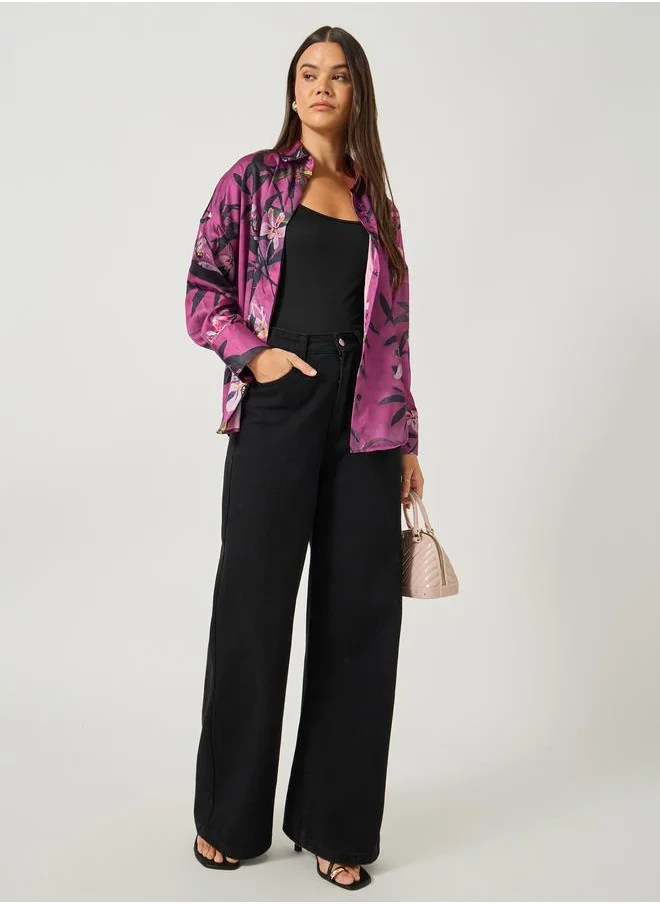 Styli Styli Floral Printed Long Sleeve Regular Fit Shirt