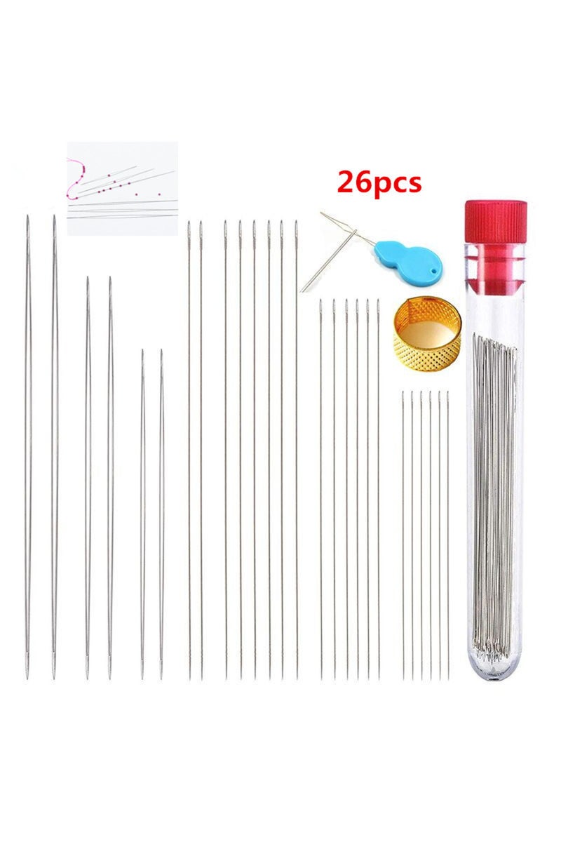 إيروريكس مجموعة MIUSIE المكونة من 26 قطعة من إبر الخرز المنحنية ذات العيون الكبيرة المصنوعة يدويًا من الفولاذ المقاوم للصدأ... - Image 1