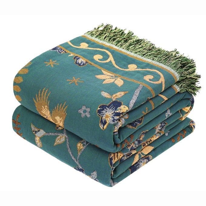 BOHO 100 MUSLIN ORGANIC COTTON LARGE THROW BLANKET ALL SEASON RUSTIC ULTRA SOFT BREATHABLE FLORAL BIRD BLANKET FOR BED SOFA COUCH CHAIR BEDSPREAD QUILT GIFT 60 X 80TEALBEIGE