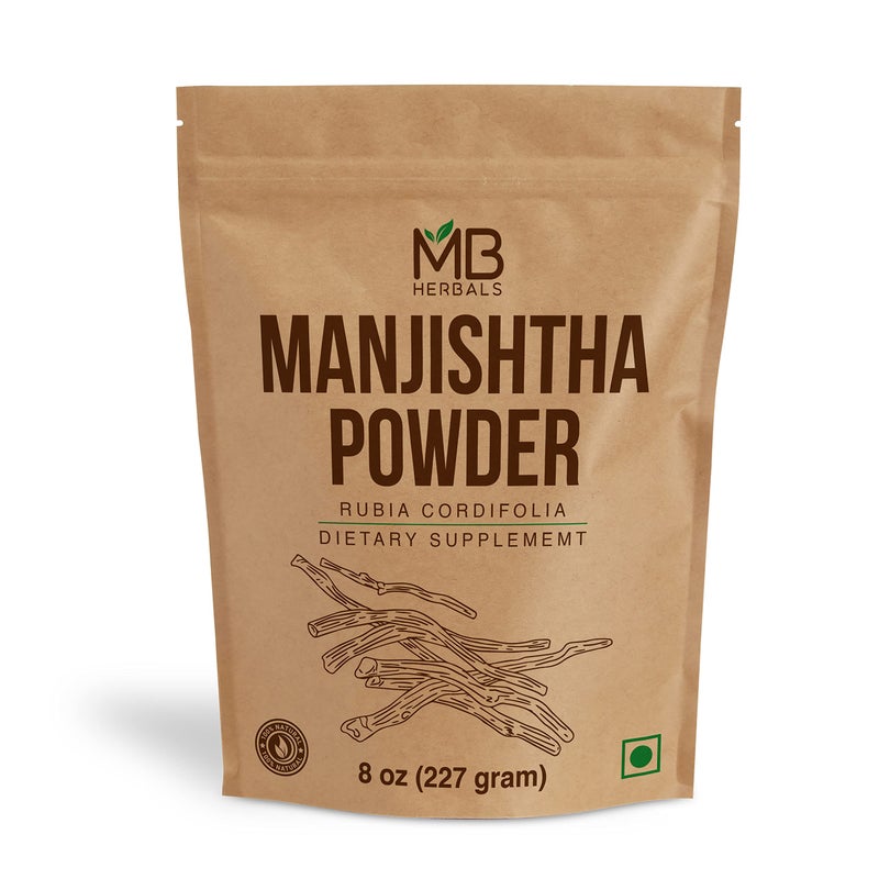 MB Herbals Manjishtha Powder 8 oz 227 Gram 05 Pound Rubia cordifolia Root Organically Cultivated Indian Madder Root Manjistha