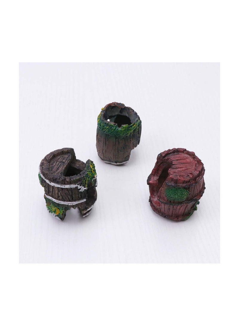 GGOOT Fish Tank Decorations Resin Broken Barrel Hideaway Ornament Aquatic Caves Hide Hut Vivid Craft for Betta, Small Lizards, Turtles, Reptiles, Amphibians 3Pcs - Image 4