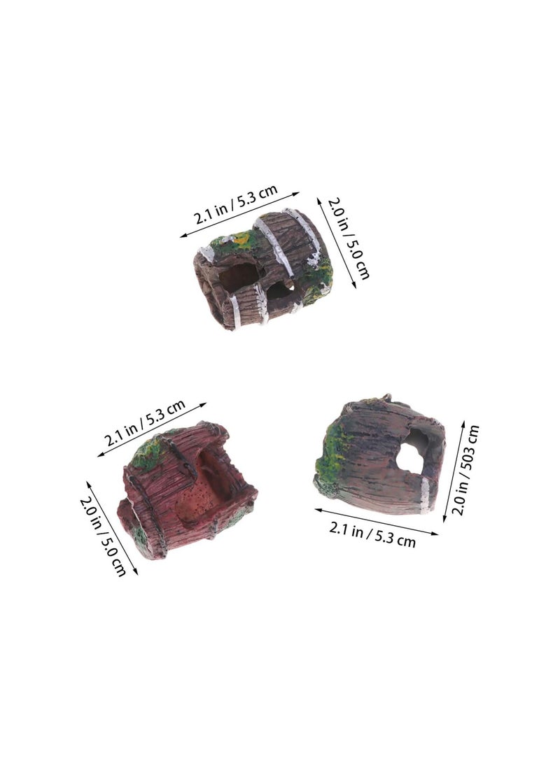 GGOOT Fish Tank Decorations Resin Broken Barrel Hideaway Ornament Aquatic Caves Hide Hut Vivid Craft for Betta, Small Lizards, Turtles, Reptiles, Amphibians 3Pcs - Image 2